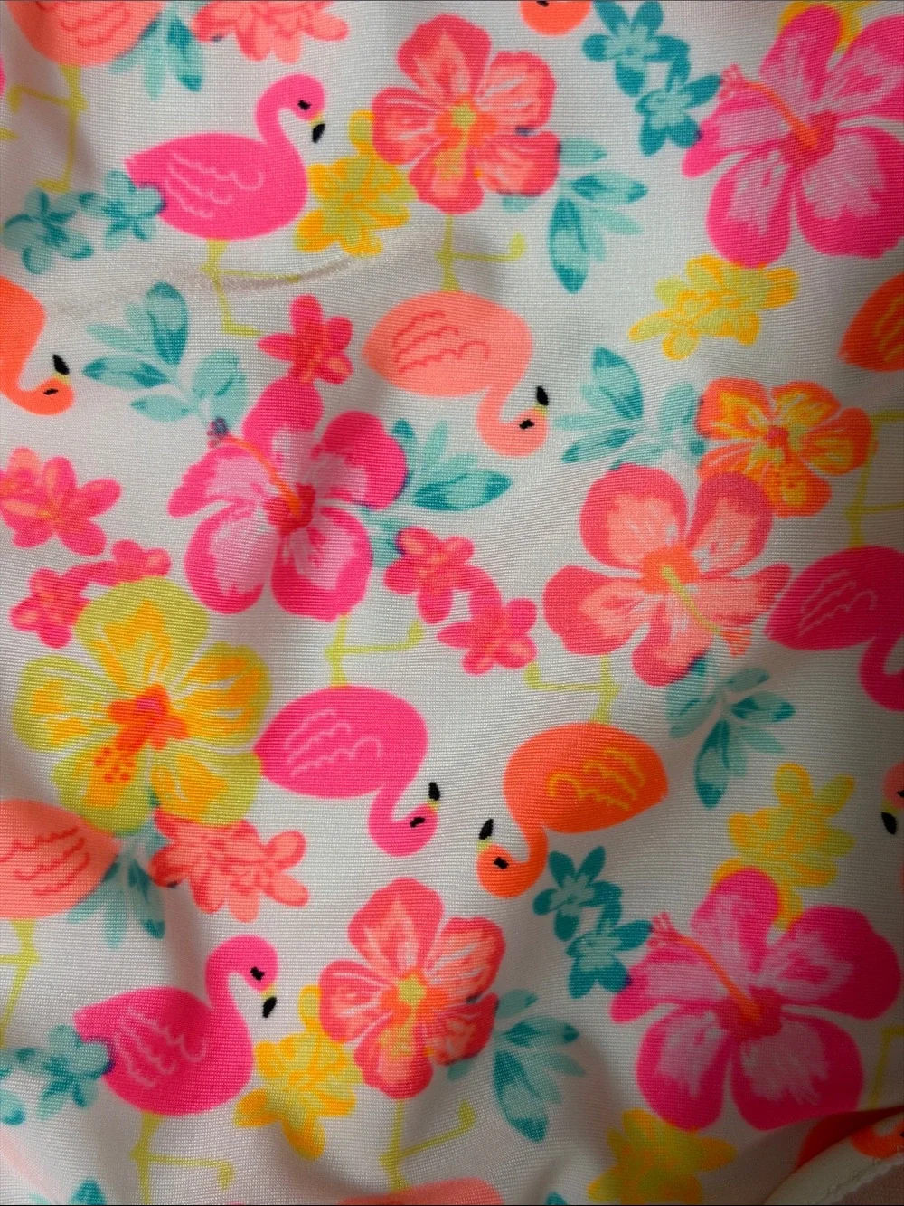 healthtex Neon Pink Floral & Flamingo Ruffle One-Piece Swimsuit